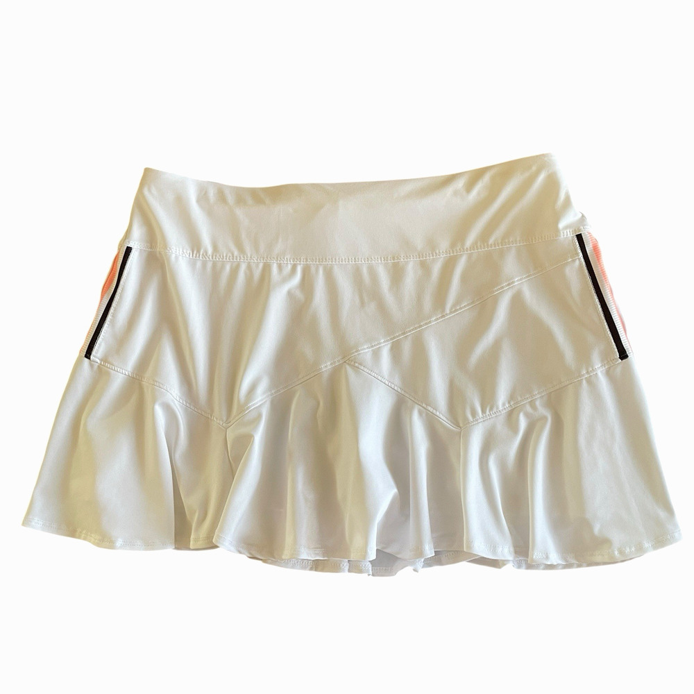 LUCKY IN LOVE Size XL (14) White/Black/Coral Pull-On Tiered Elastic Waist Skort